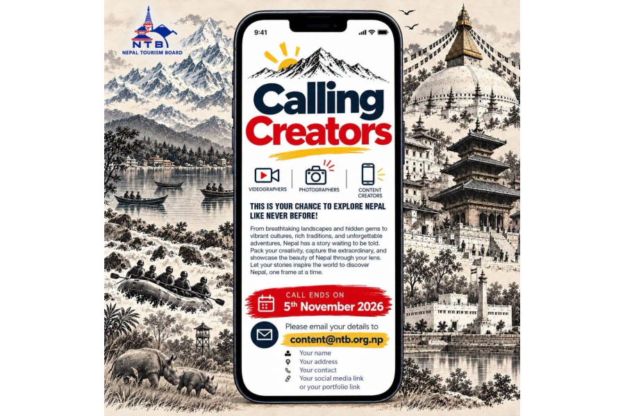 पर्यटन प्रवर्द्धनका लागि कन्टेन्ट क्रियटर खोज्दै पर्यटन बोर्ड, नोभेम्बर ५ सम्म आवेदन दिन सकिने